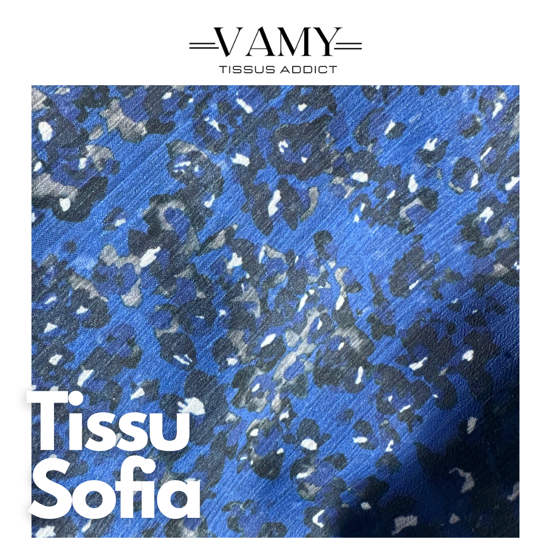 SOFIA - Crepon de mousseline bleu