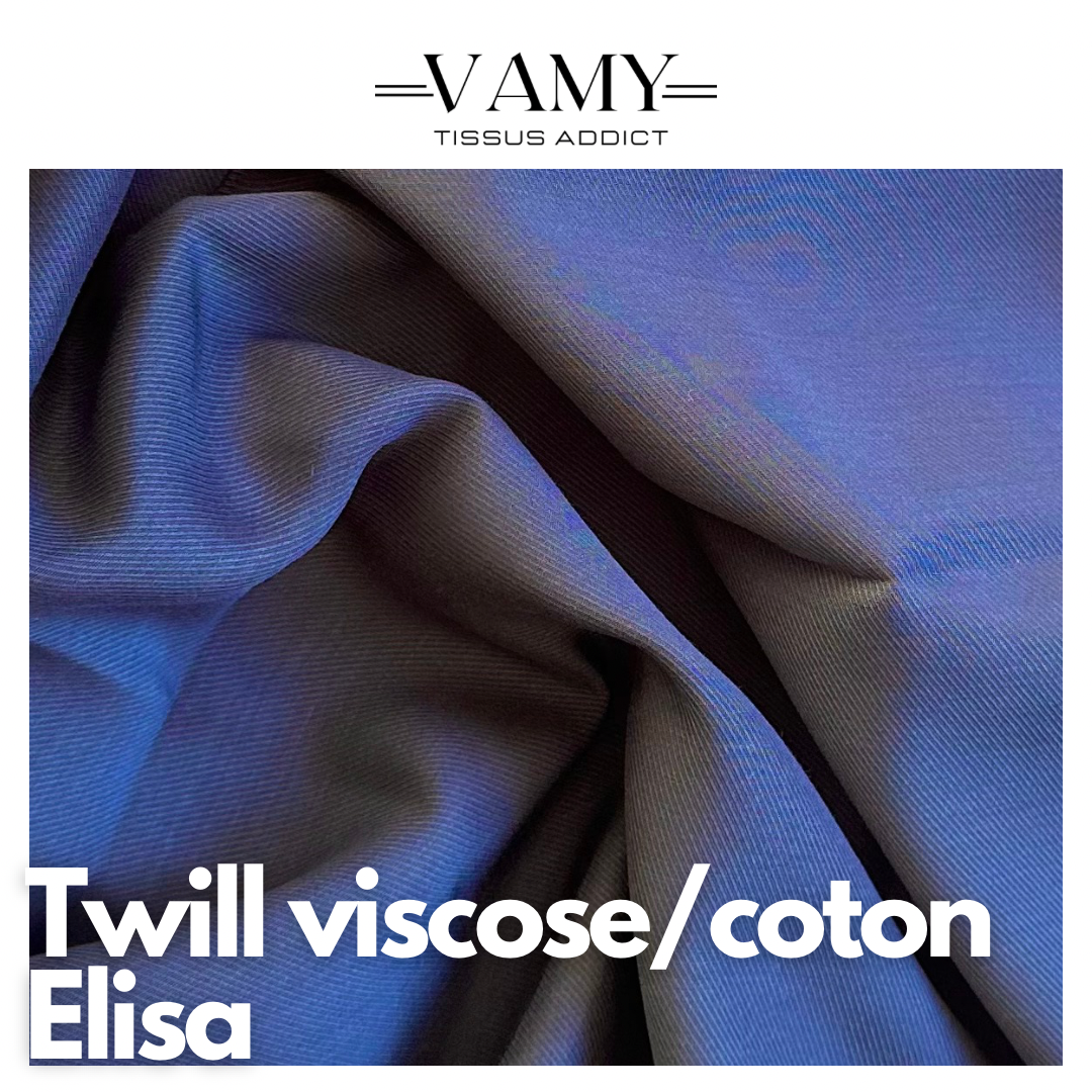 ELISA - Twill de Viscose/Coton bleu marine - tissu fluide double-face , Issu d'une maison de luxe française