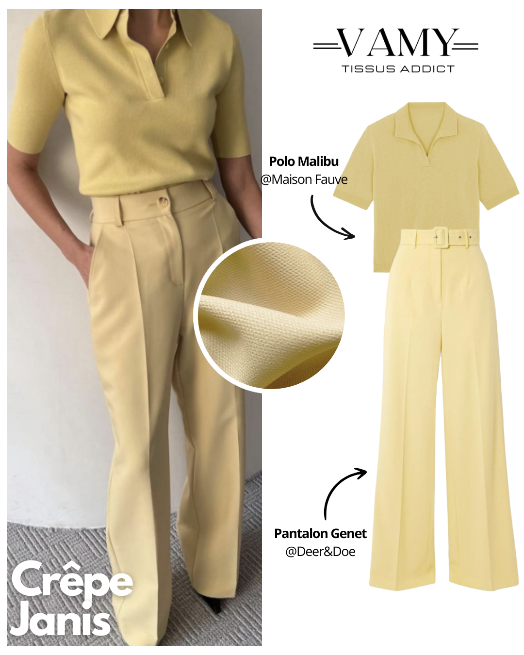 JANIS – Crêpe fluide jaune pâle, chic et moderne