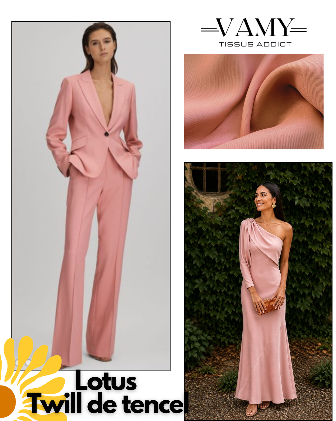 LOTUS - Twill de tencel - Rose saumon -  Issue d'une grande maison