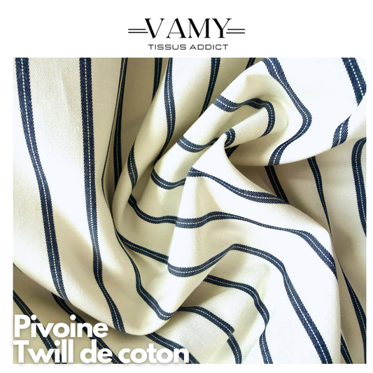 PIVOINE - Twill de Coton (100%) rayé -  Issue d'une grande maison