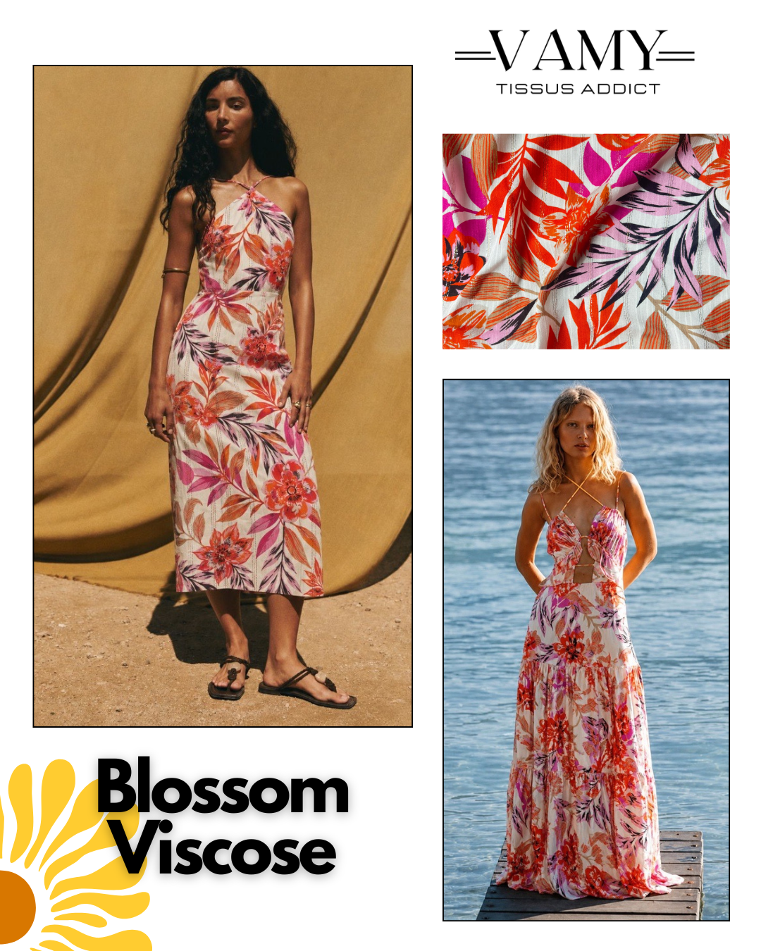 BLOSSOM - Viscose & lurex - Blanc rose orange