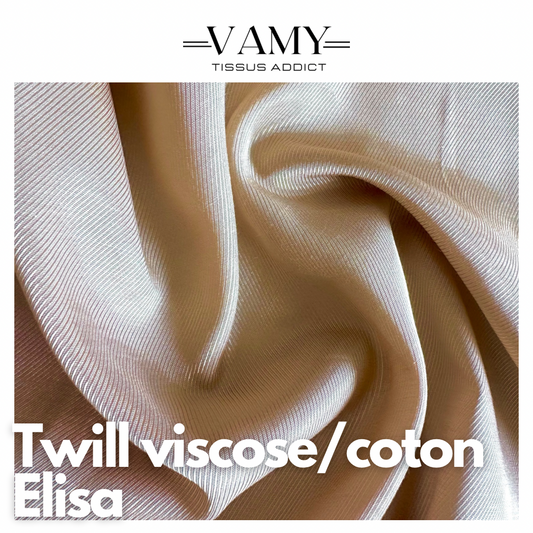 ELISA - Twill de Viscose/Coton beige doré - tissu fluide double-face , Issu d'une maison de luxe française