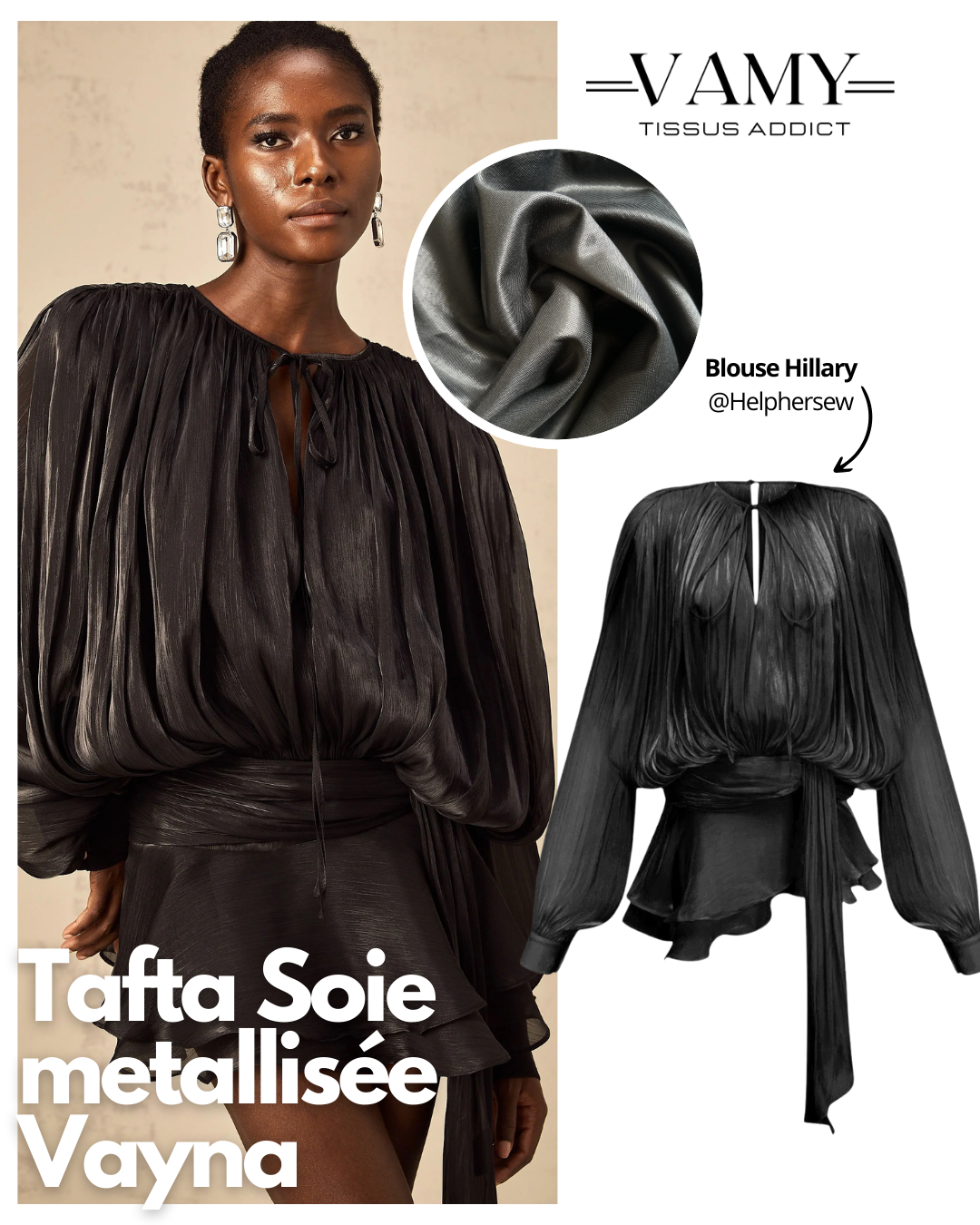 TAFTA SOIE METALLISEE VAYNA - Noir et argenté (fibres lurex)