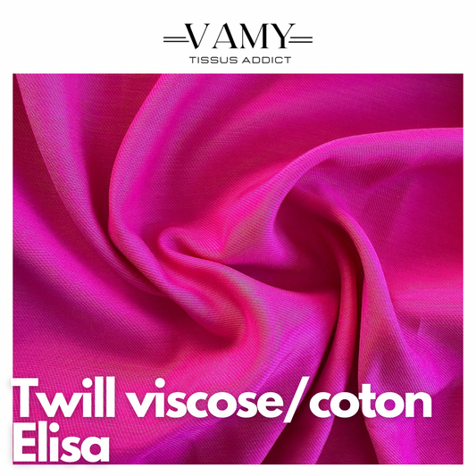 ELISA - Twill de Viscose/Coton fushia - tissu fluide double-face , Issu d'une maison de luxe française (Copie)
