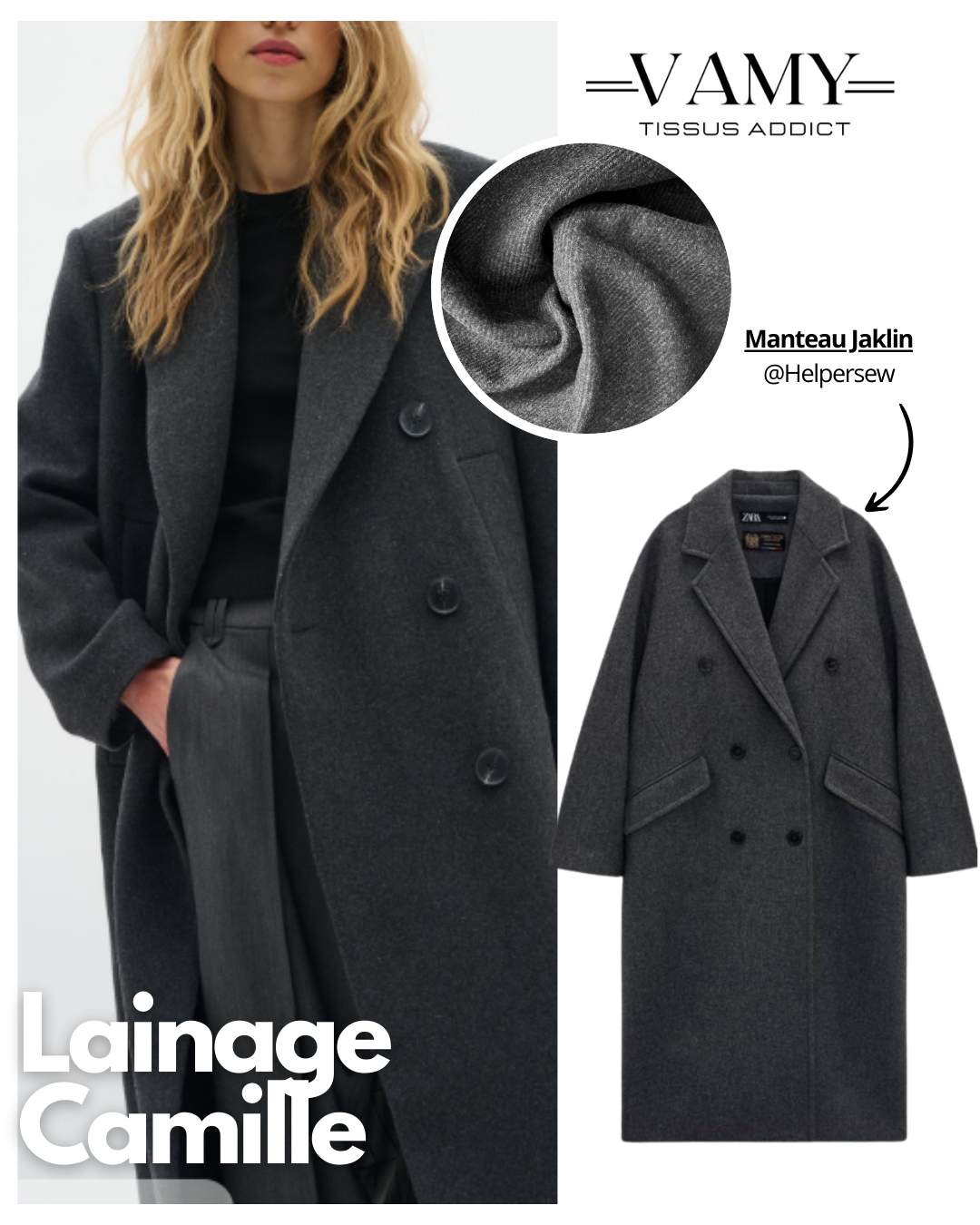 SERGE DE LAINE CAMILLE - Gris anthracite - Issu d’une maison de luxe