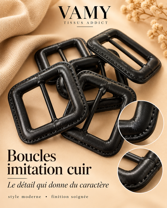 BOUCLES IMITATIONS CUIR NOIRES – 4,5 × 3 cm