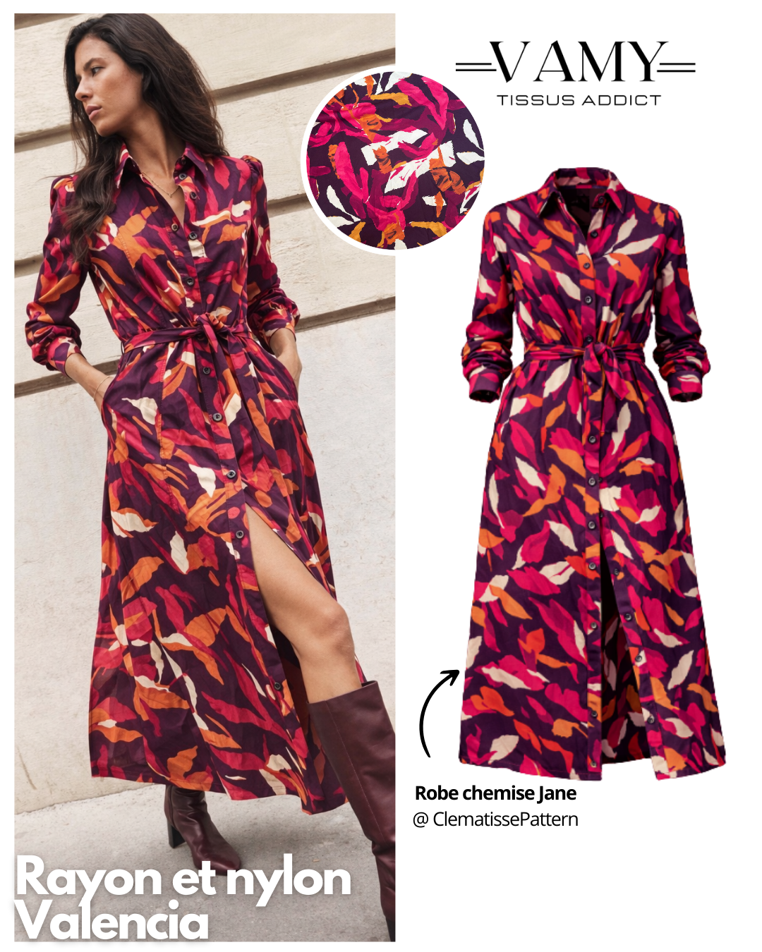 VALENCIA - Rayon et Nylon fushia