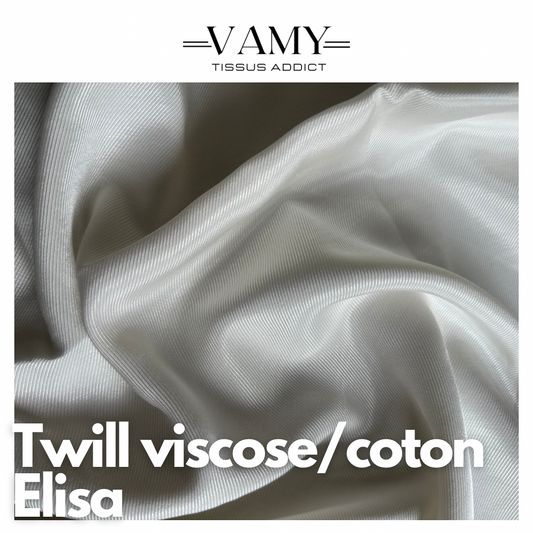 ELISA - Twill de Viscose/Coton écru - tissu fluide double-face , Issu d'une maison de luxe française