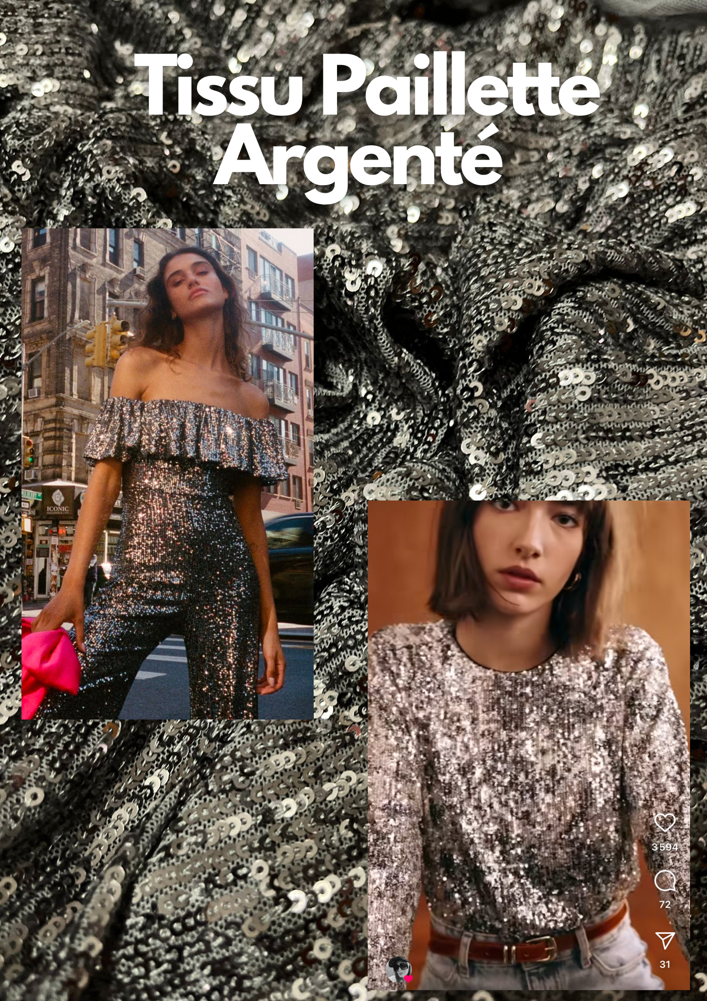 PAILLETTES - Sequin argenté sur maille résille