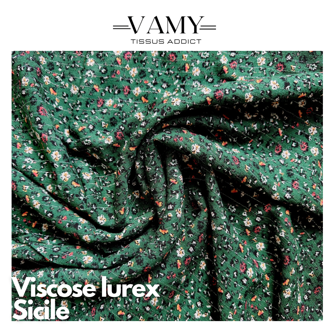 SICILE - Viscose fleurie avec fil de lurex - Vert