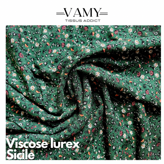SICILE - Viscose fleurie avec fil de lurex - Vert