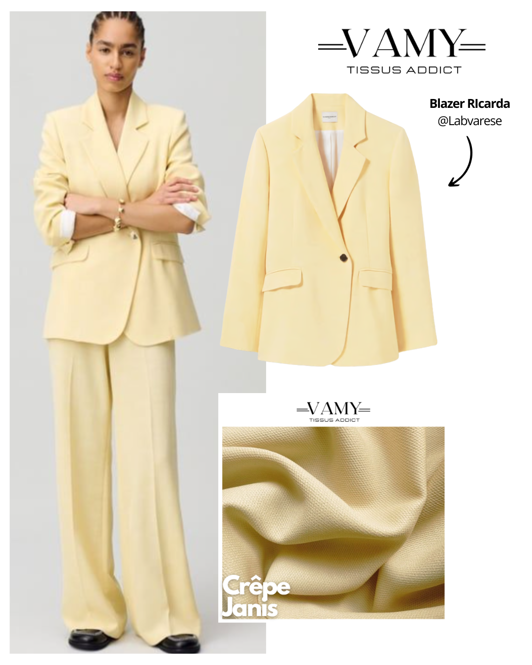 JANIS – Crêpe fluide jaune pâle, chic et moderne