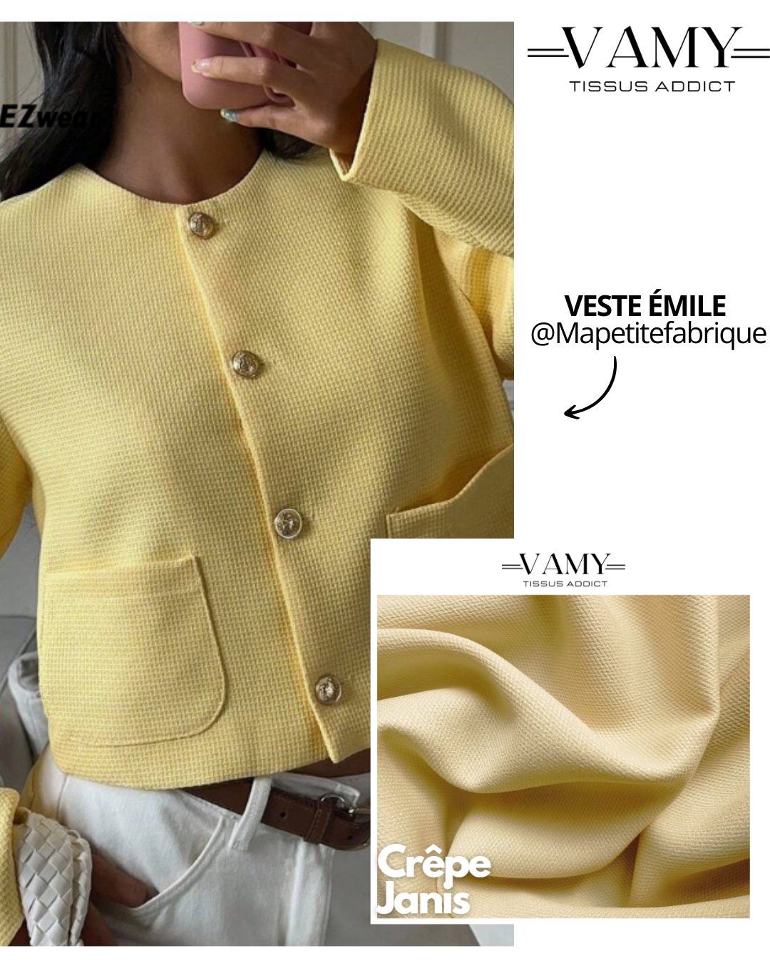 JANIS – Crêpe fluide jaune pâle, chic et moderne