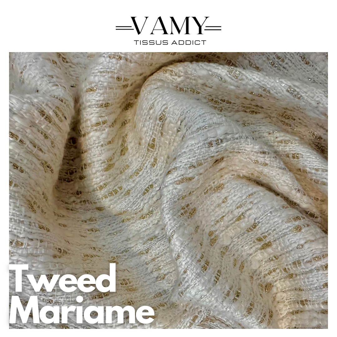 TWEED MARIAME déjà thermocollé   - Tweed écru et fibres métallisées doré/argenté