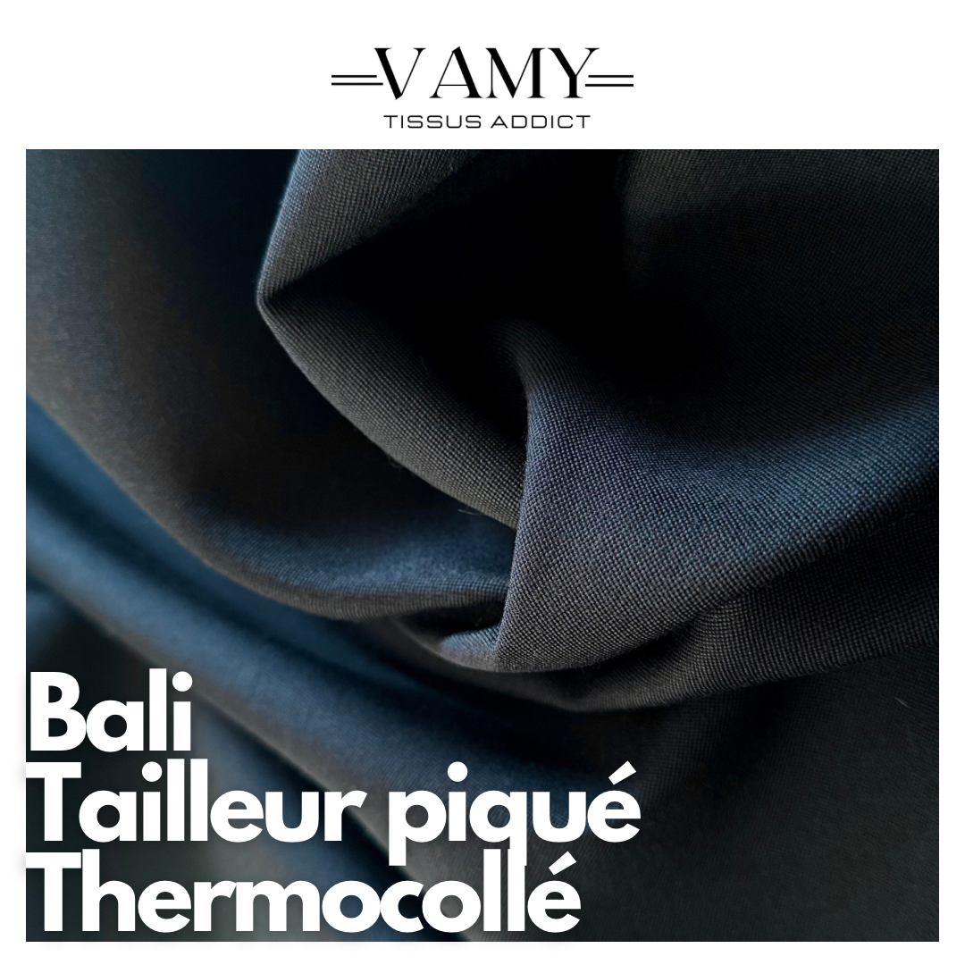 BALI - Tailleur piqué noir déjà thermocollé - laine vierge -  Issu d'une maison de luxe française