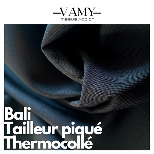 BALI - Tailleur piqué noir déjà thermocollé - laine vierge -  Issu d'une maison de luxe française