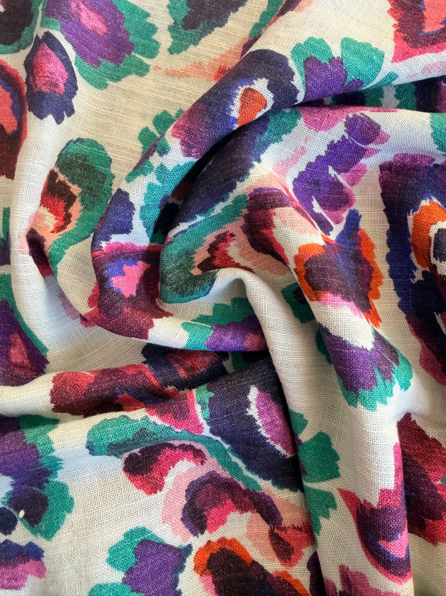 LILAS -  Coton vicose Effet lin - violet bleu blanc vert rose