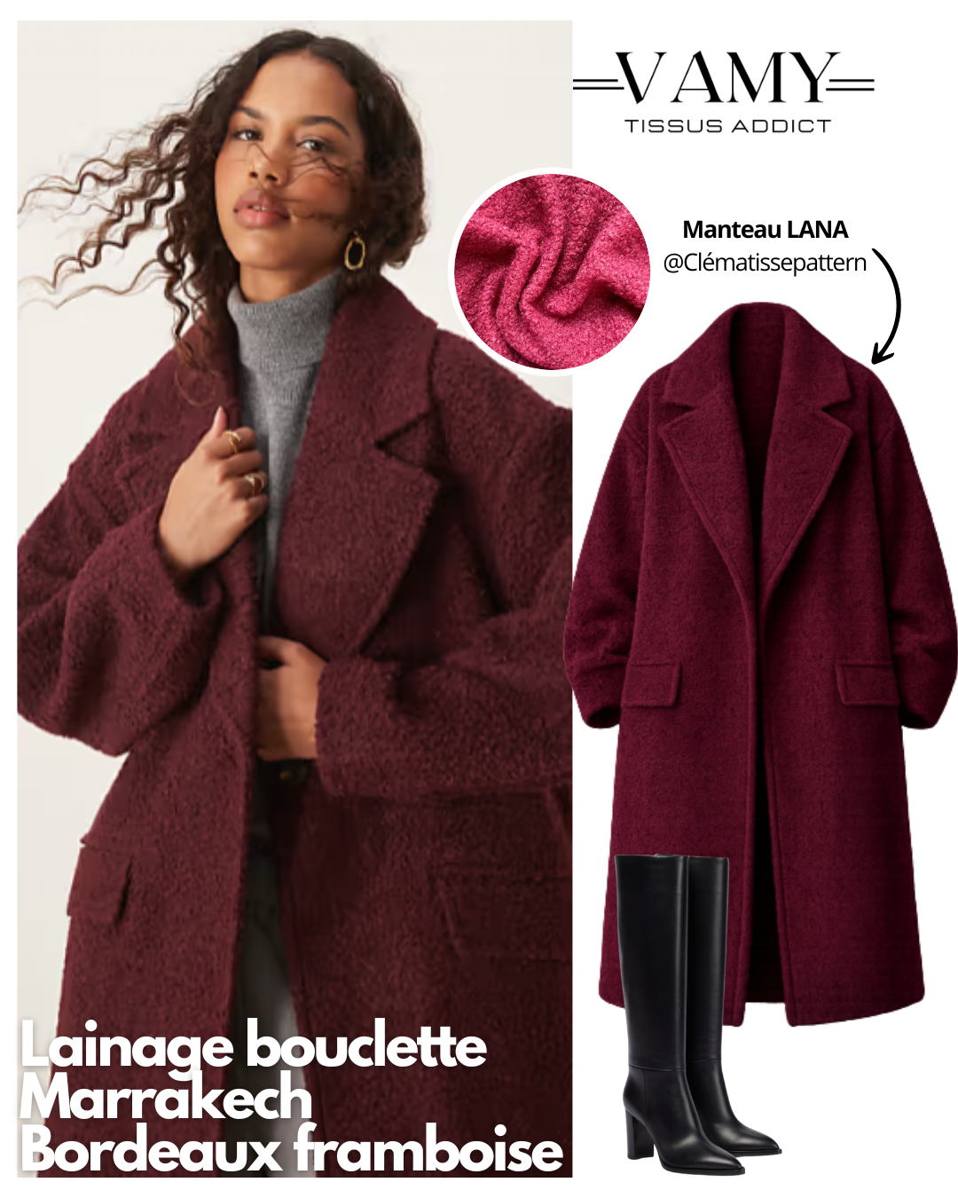 MARRAKECH - Lainage bouclette - bordeaux framboise