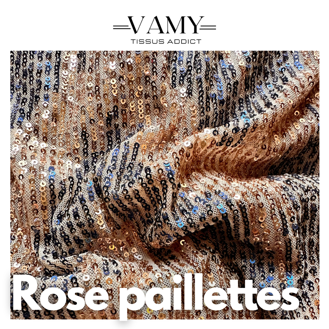 ROSE PAILLETTES - Sequin rose et argenté sur maille résille