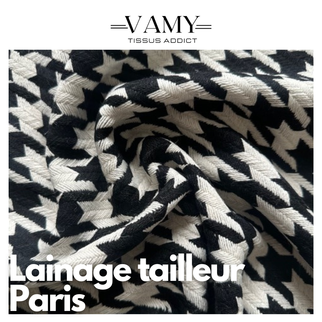 PARIS – Lainage tailleur pied-de-poule structuré – laine cardée, esprit couture (qualité premium)
