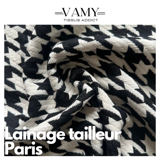 PARIS – Lainage tailleur pied-de-poule structuré – laine cardée, esprit couture (qualité premium)