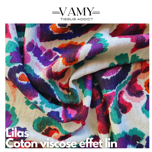 LILAS -  Coton vicose Effet lin - violet bleu blanc vert rose