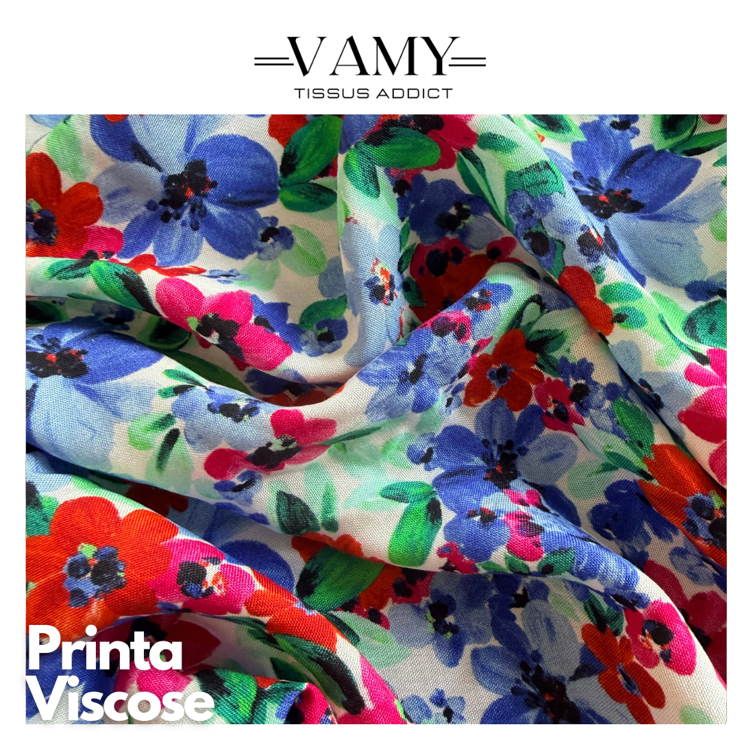 PRINTA- Viscose (100%)- Bleu rouge vert blanc