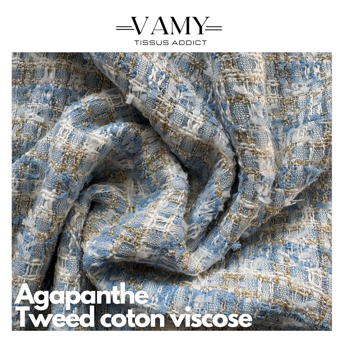 AGAPANTHE  - Tweed bleu ciel, beige et lurex doré