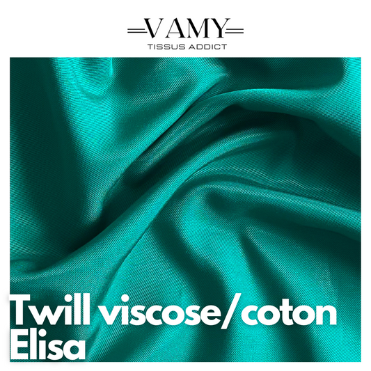 ELISA - Twill de Viscose/Coton - tissu fluide double-face , issu maison de luxe - Vert émeraude