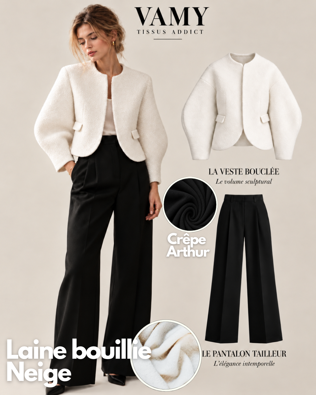 EFFET LAINE BOUILLIE NEIGE – Ivoire - Issue de prêt à porter premium