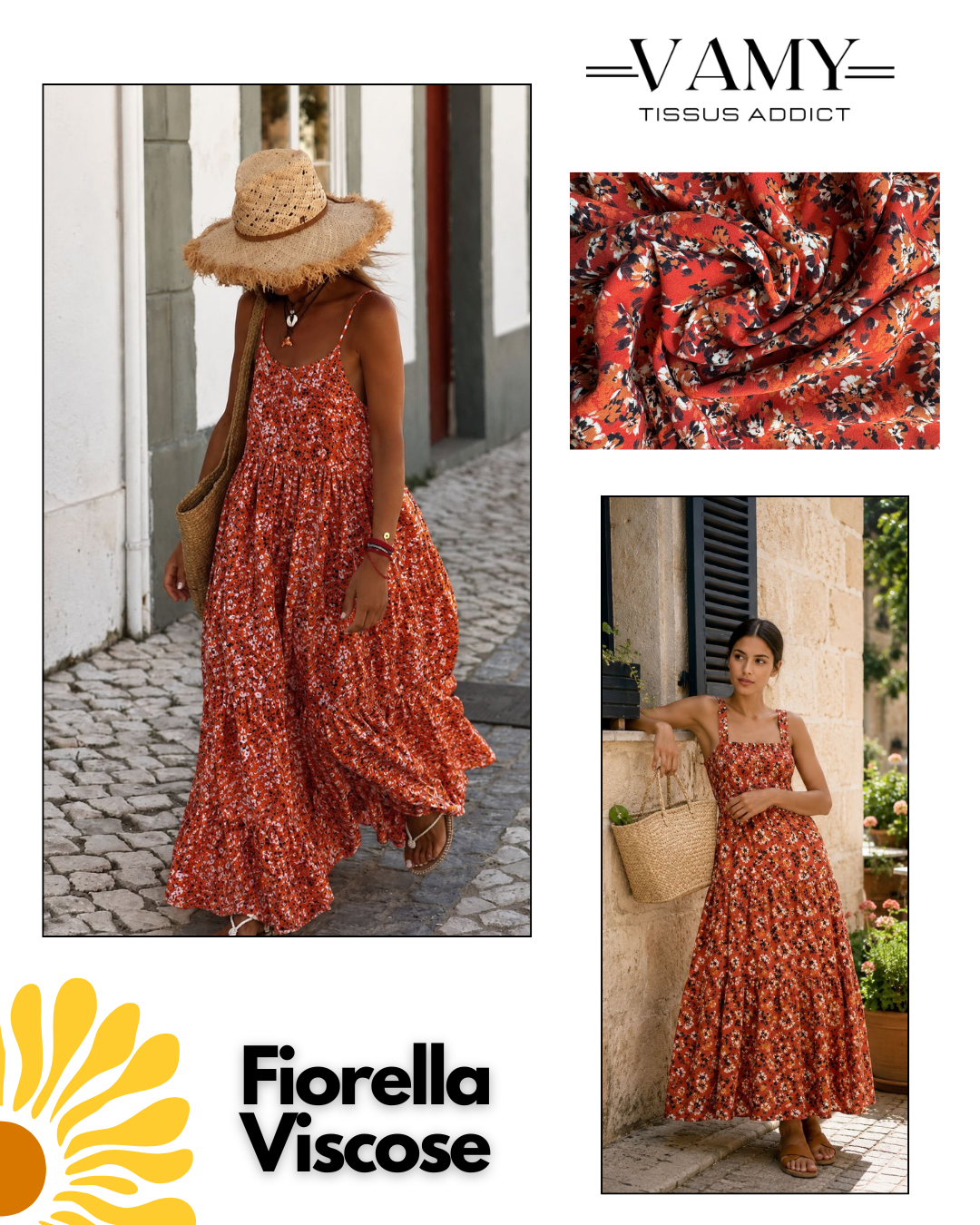 FIORELLA - Viscose (100%)- orange marron blanc